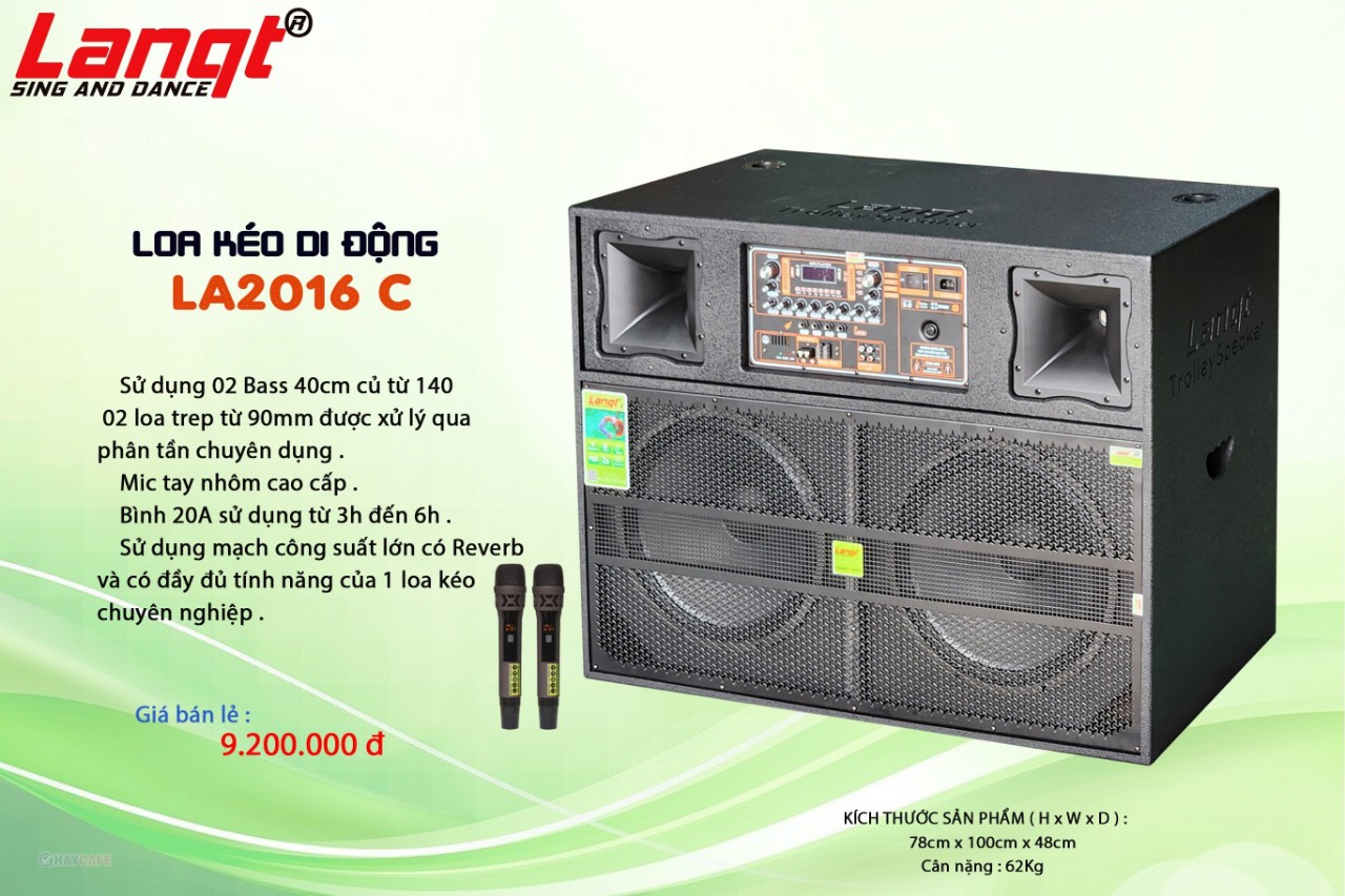 Loa tủ kéo di động Lanqt LA2016C (BASS 40CM x2, 2 MICRO)