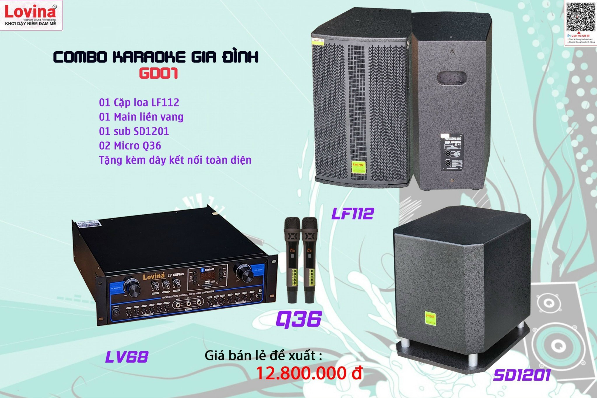 Bộ dàn Karaoke gia đình GD-001 Loa full bas 30cm